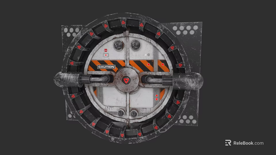 Industrial Circular Mechanical Door With Caution Stripes And Metal Components 3d model