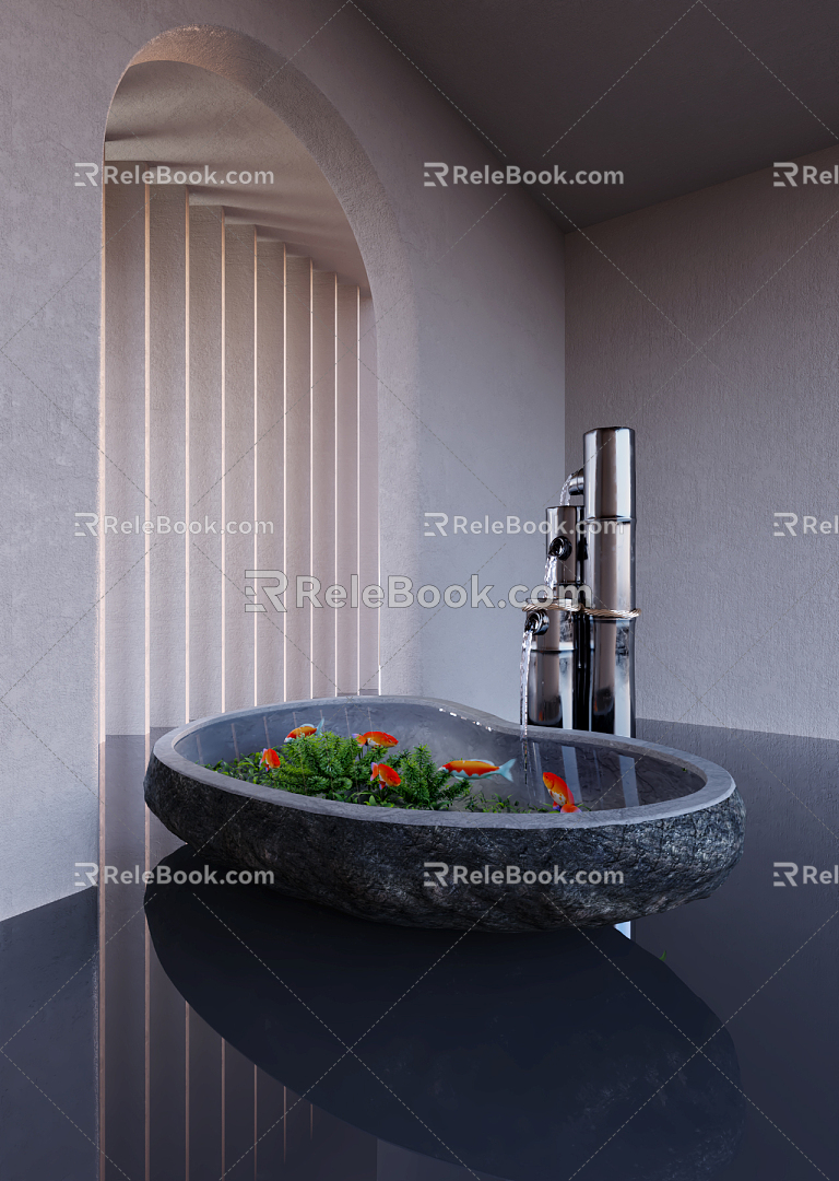 New Chinese Fish Tank Waterscape Fish Tank 3d model