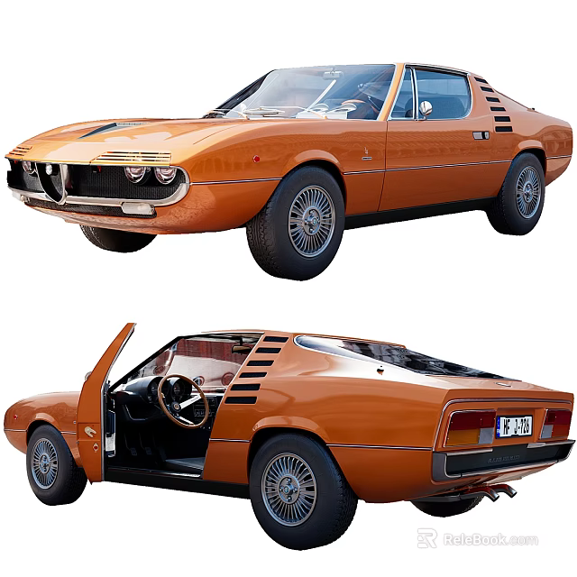 Classic Orange Sports Car With Open Door And Classic Interior Design 3d model 
