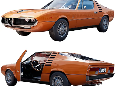 Classic Orange Sports Car With Open Door And Classic Interior Design 3d model