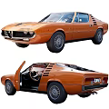 Classic Orange Sports Car With Open Door And Classic Interior Design