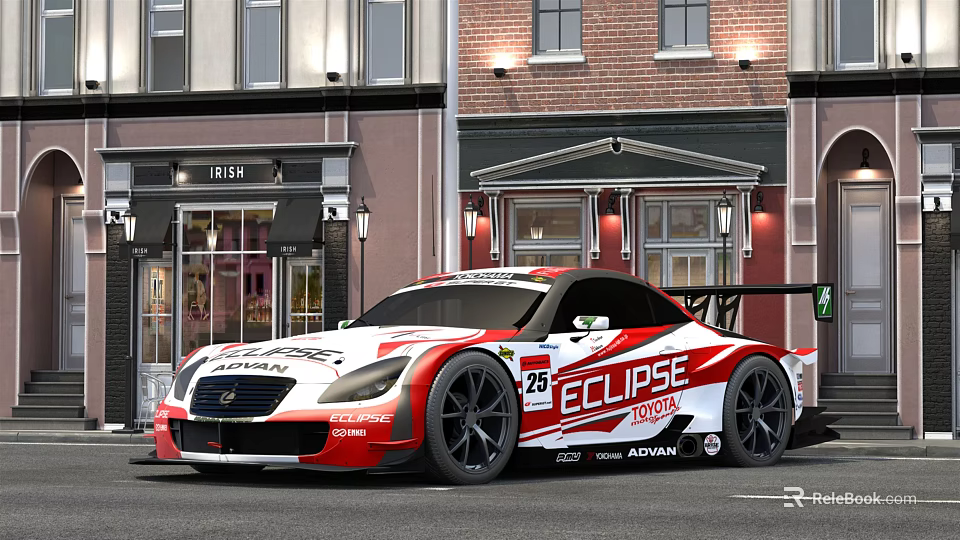 Red and White ECLIPSE Race Car With Number 25 On Urban Street 3d model 