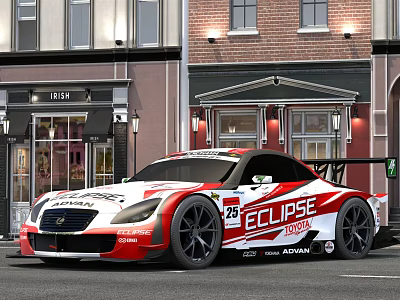 Red and White ECLIPSE Race Car With Number 25 On Urban Street 3d model