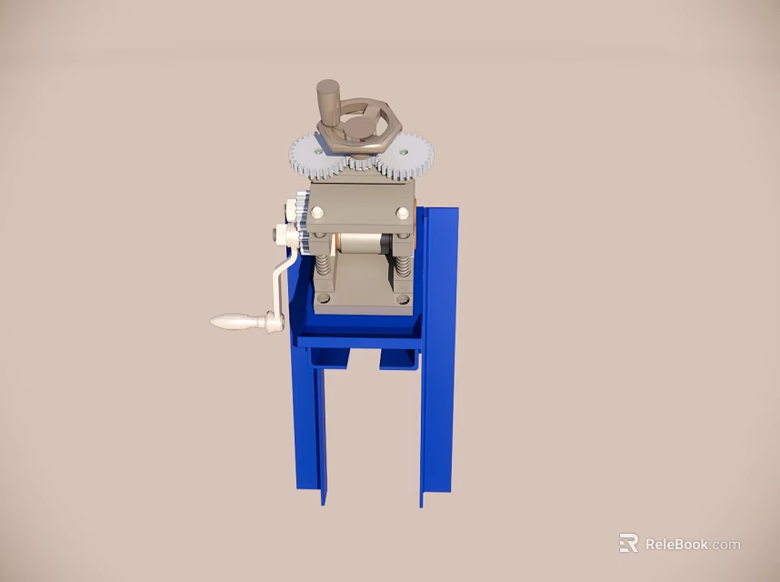 Blue Manual Mechanical Device With White Handle And Metal Components 3d model 