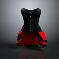 Women's Black Corset With Red Skirt Lace Details And Decorative Buttons For Daily Use