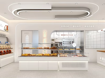 Modern Bakery Specialty Store With Fresh Bread Pastries And Glass Display Counters 3d model