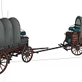 Vintage Covered Wagons With Wooden Wheels Canvas Covers And Green Seats Connected Together