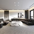 Modern Living and Dining Room Interior With Dining Table Sofa And Decorative Paintings