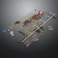 Construction Site Layout With Scaffolding Steel Reinforcement Tools And Concrete Blocks