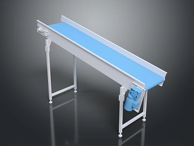 Industrial Conveyor Belt System With Blue Surface White Frame And Electric Motor 3d model
