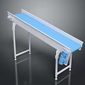 Industrial Conveyor Belt System With Blue Surface White Frame And Electric Motor