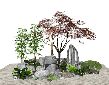 New Chinese style landscape sketch courtyard landscape sketch tree 3d model