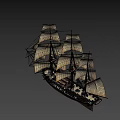 Vintage Wooden Sailing Ship Featuring Multiple Masts Golden Sails And Wooden Hull
