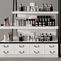 CHILCHAN Display Shelves With Multiple Layers Holding Various Bottles And Containers And Bottom Drawers
