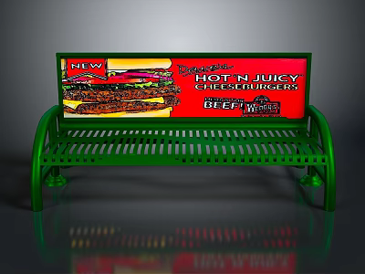 Green Park Bench With Red Wendy's Hot Juicy Burgers Advertisement 3d model