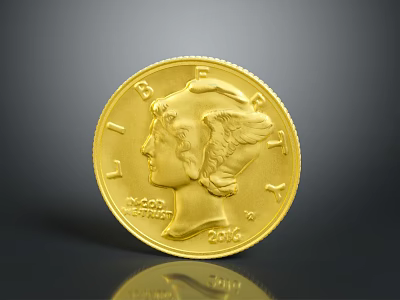 Exquisite Gold Coin Sculpture Engraved With Liberty Head And Inscriptions 2016 3d model