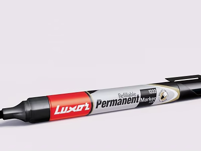Sleek Luxor Permanent Marker With Red Black And White Body Design And Brand Logo 3d model