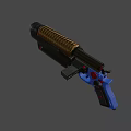 Black And Gold Tactical Pistol Weapon With Barrel Grip And Heat Sink On Red Background