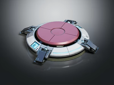 Futuristic Circular Device with Pink Top Blue Digital Display and Metallic Structure 3d model