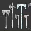 Various Medieval Battle Axes With Metal Blades And Ornate Handles