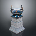 Decorative Layered Stone Pedestal Featuring Circular Top with Spikes and Orange Elements