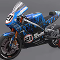 Blue Racing Motorcycle With 21 Number Shoei Logo And Black Graphics