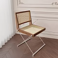 Modern Single Chair With Wooden Frame Rattan Seat And Crossed Metal Legs