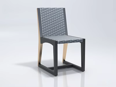 Modern Minimalist Leisure Chair With Gray Patterned Fabric And Gold Black Square Metal Frame 3d model
