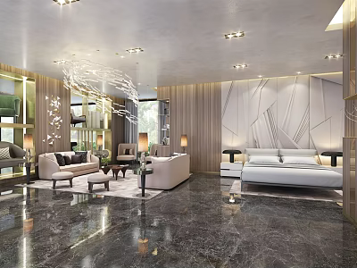 Modern Furniture Store Interior With Luxury Sofa Sets Coffee Table And Marble Flooring 3d model