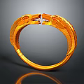 Detailed Artistic Golden Dragon Heads Intertwined Biting Forming Unique Circular Ring