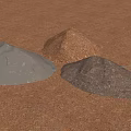 Construction Site With Three Material Mounds Gray Brown Dark Gray on Reddish Brown Ground 3d model