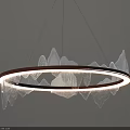 Modern Circular Chandelier With White Leaf Shaped Transparent Decor And Illuminated Ring