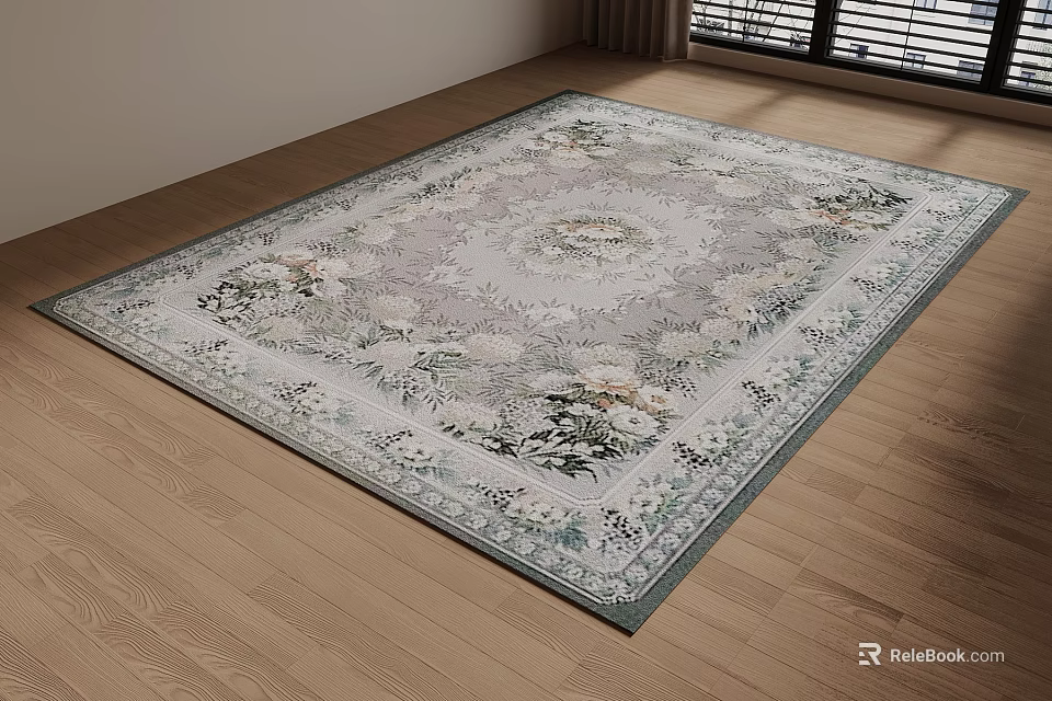Light Colored Floral Pattern Decorative Rug On Wooden Floor Elegant Design 3d model 