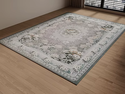 Light Colored Floral Pattern Decorative Rug On Wooden Floor Elegant Design 3d model