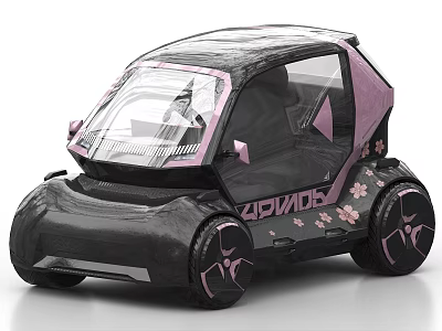 APRILIA Small Black And Pink Car With Cherry Blossom Patterns And Stylish Design 3d model