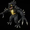 Fierce Monster Character Featuring Spiked Horns Glowing Yellow Chest Sharp Claws And Fangs