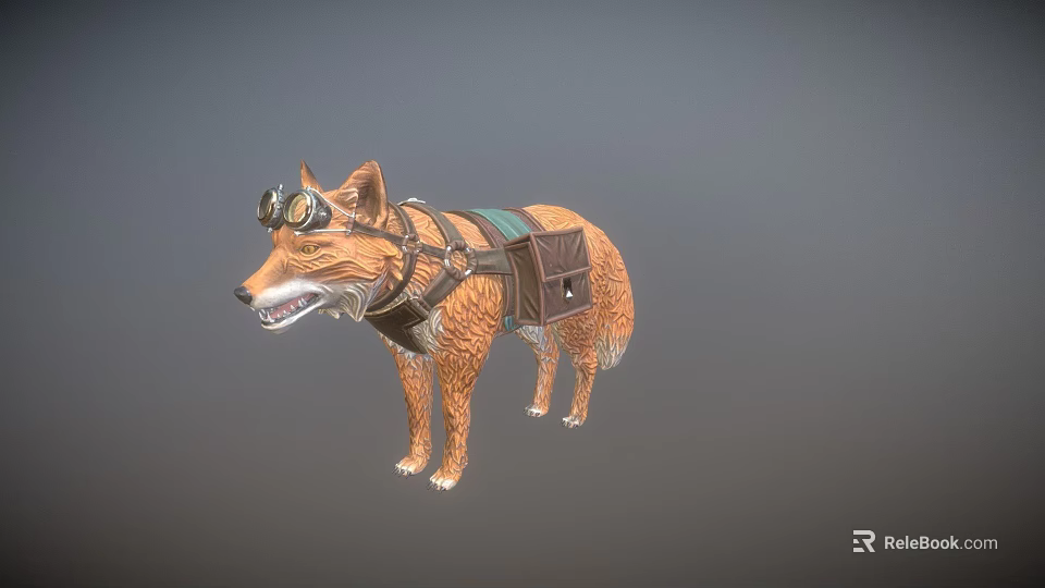 Game Movie Character Orange Fox Wearing Goggles Harness And Backpack 3d model 
