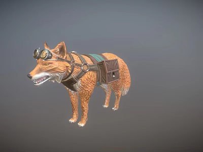 Game Movie Character Orange Fox Wearing Goggles Harness And Backpack 3d model