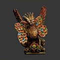 Colorful Mythical Creature Sculpture With Dragon Head Phoenix Wings Intricate Decorations And Ornate Base