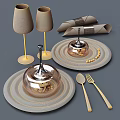 Elegant Dinnerware Set With Black Plates Transparent Wine Glasses And Metal Cutlery For Food Presentation