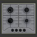 Modern Stainless Steel Gas Stove With Four Burners And Control Knobs 3d model
