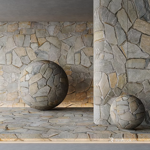 Stone Wall Design With Decorative Stone Spheres 3d model 