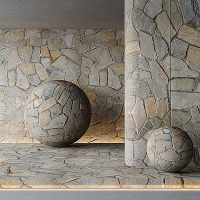 Stone Wall Design With Decorative Stone Spheres 3d model