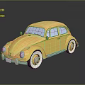 Yellow Volkswagen Beetle Car With Shiny Reflection On Black Surface 3d model
