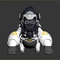 Futuristic Gorilla Character With Headphones Goggles And Mechanical White Black Body Featuring Yellow Triangular Shoulders