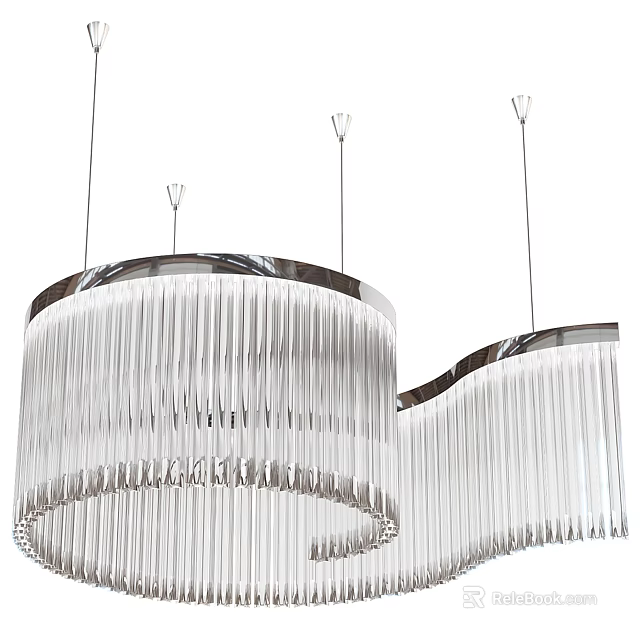 Elegant Modern Hanging Crystal Chandelier With Chrome Frame And Fringe Design 3d model 