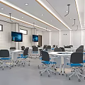 Modern School Classroom Interior With Student Desks Chairs And Screens
