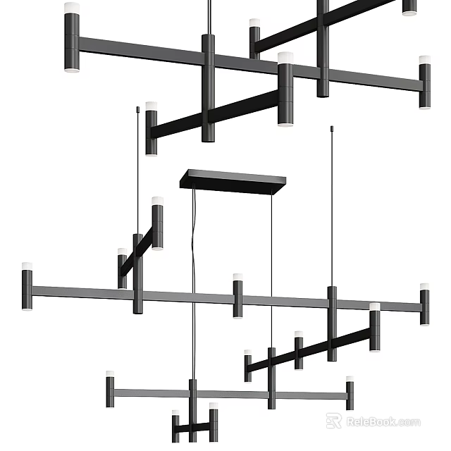 Modern Ceiling Light With Geometric Linear Design And Sleek Black Metal Structure 3d model 