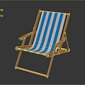 Foldable Lounge Chair With Wooden Frame And Blue White Striped Fabric