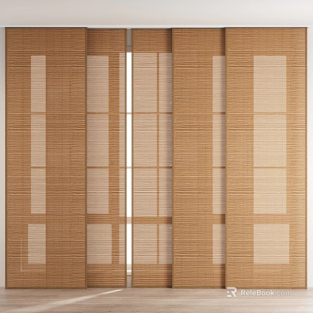 Natural Brown Bamboo Blinds With Vertical Striped Design For Window Decoration 3d model 